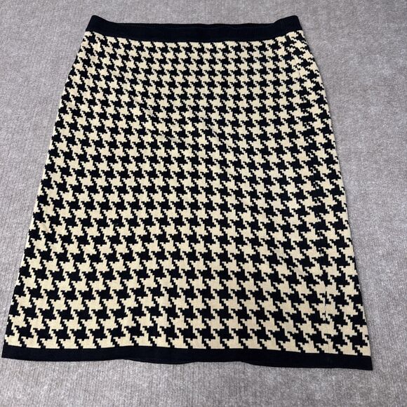 Vintage Anne Klein‎ Sadimara 90s Knit Houndstooth Lg Pencil Skirt Wide Waistband - Picture 1 of 5